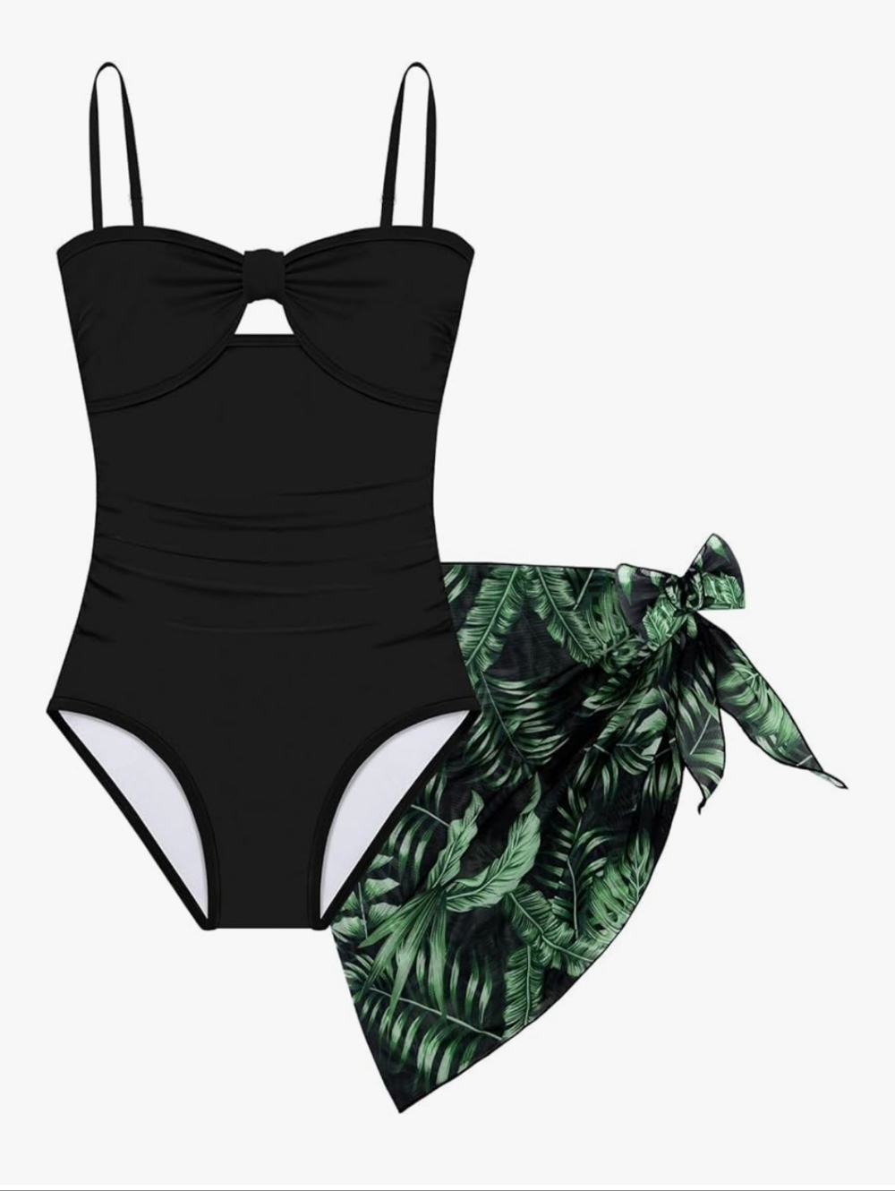 NWT Girls Swimsuit Cut Out One Piece With Tropical Mesh Cover Up Skirt